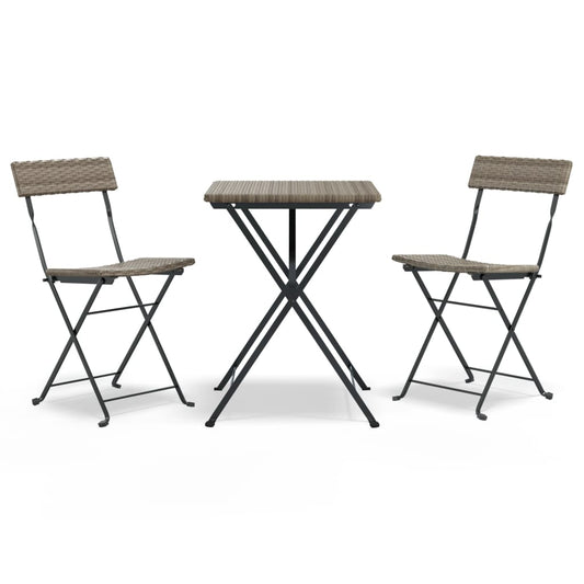 3 Piece Folding Bistro Set Grey Poly Rattan