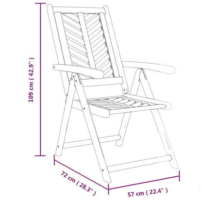 Reclining Garden Chair |  Set of 3 | Natural wood | Solid acacia wood