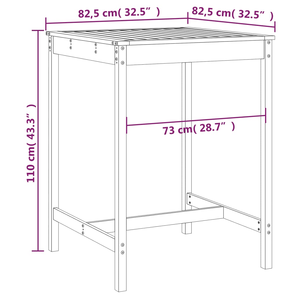 Garden Table Grey 82,5x82,5x110 cm Solid Wood Pine