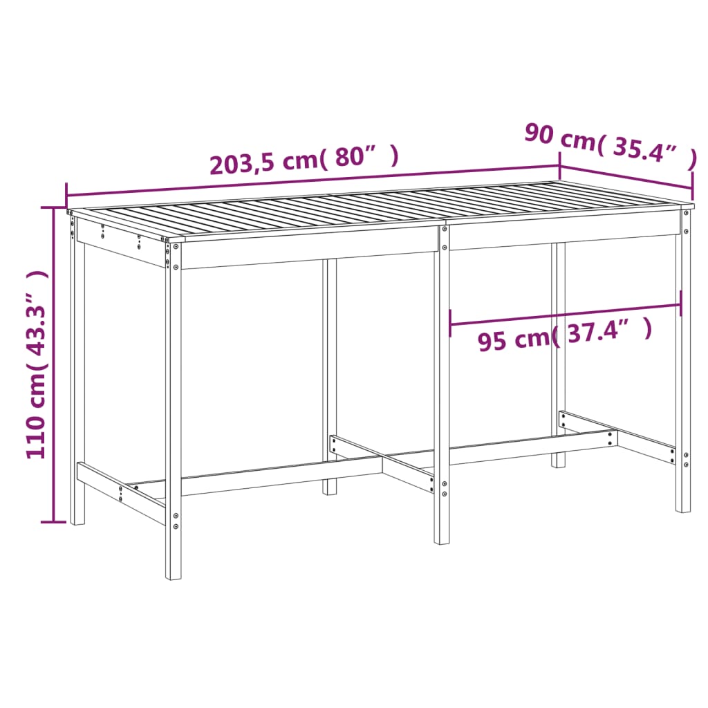 Garden Table Grey 203,5x90x110 cm Solid Wood Pine