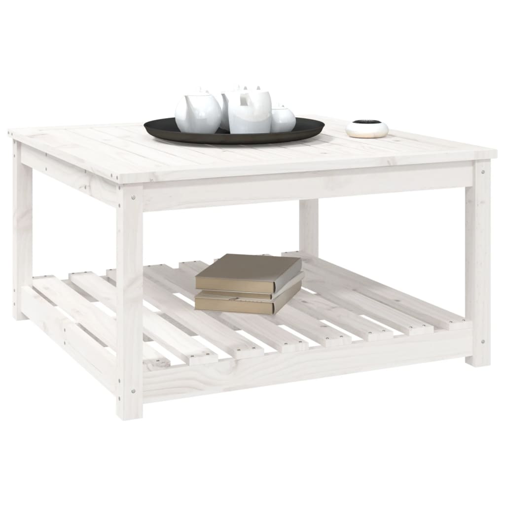 Garden Table White 82,5x82,5x45 cm Solid Wood Pine