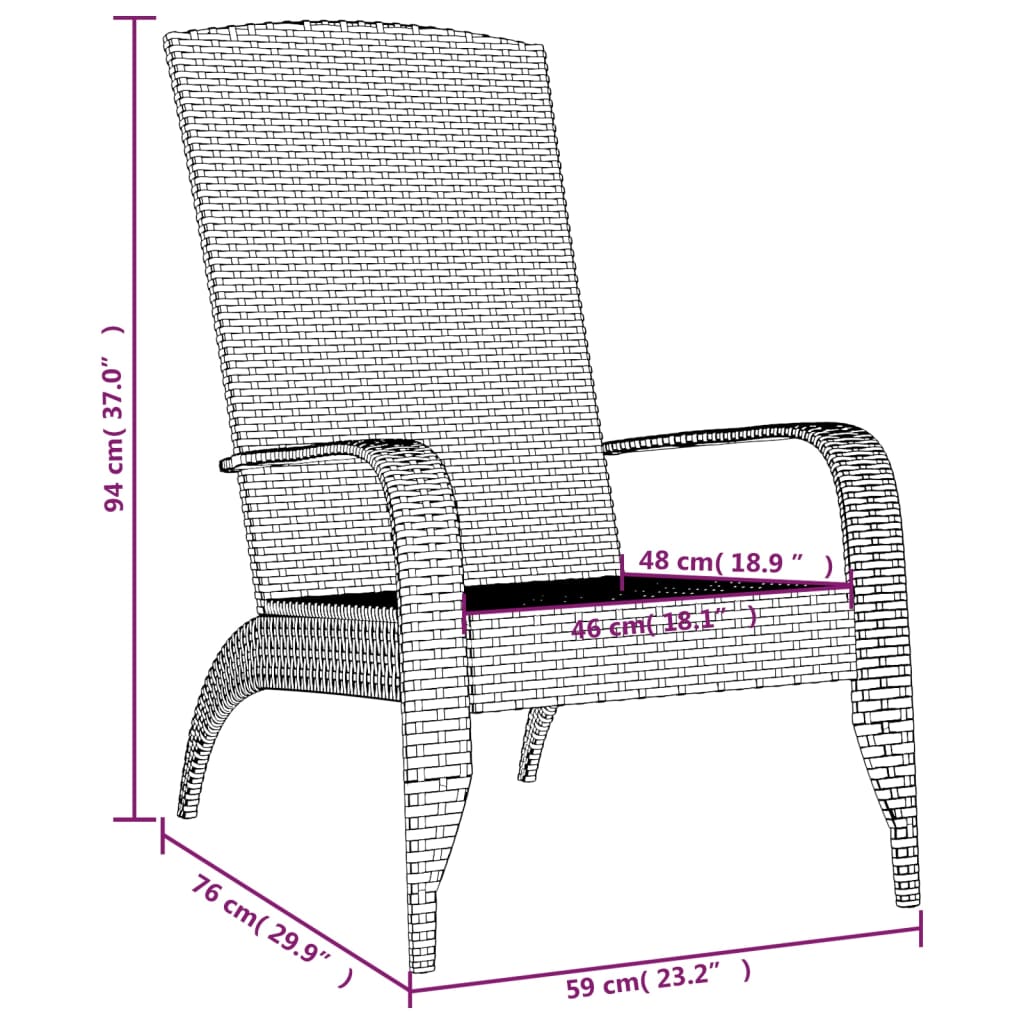 Garden Adirondack Chair | Grey | Poly rattan, powder-coated steel