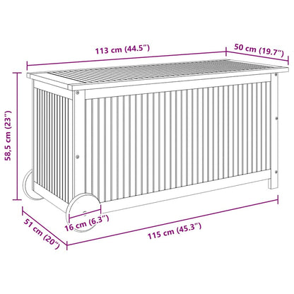 Garden Storage Box with Wheels 113x50x58 cm Solid Wood Acacia