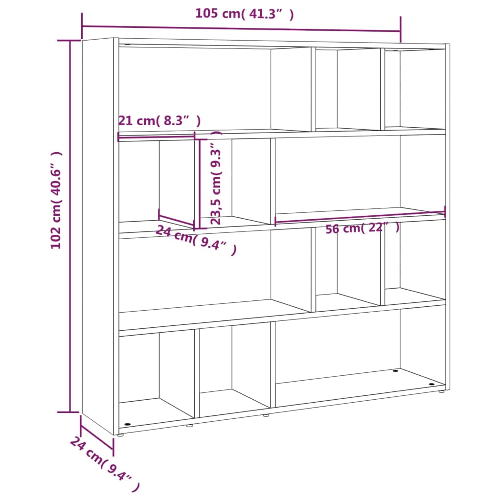 Book Cabinet/Room Divider High Gloss White 105x24x102 cm