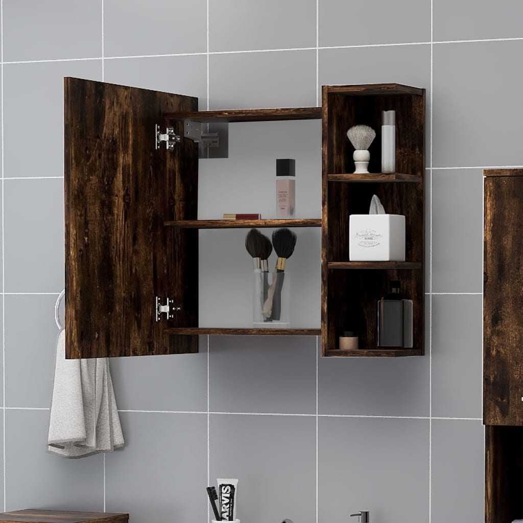 Bathroom Mirror Cabinet Smoked Oak 62.5x20.5x64 cm