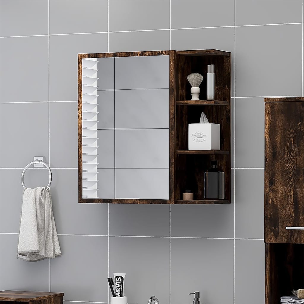 Bathroom Mirror Cabinet Smoked Oak 62.5x20.5x64 cm