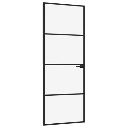 Interior Door Black 76x201.5 cm Tempered Glass&Aluminium
