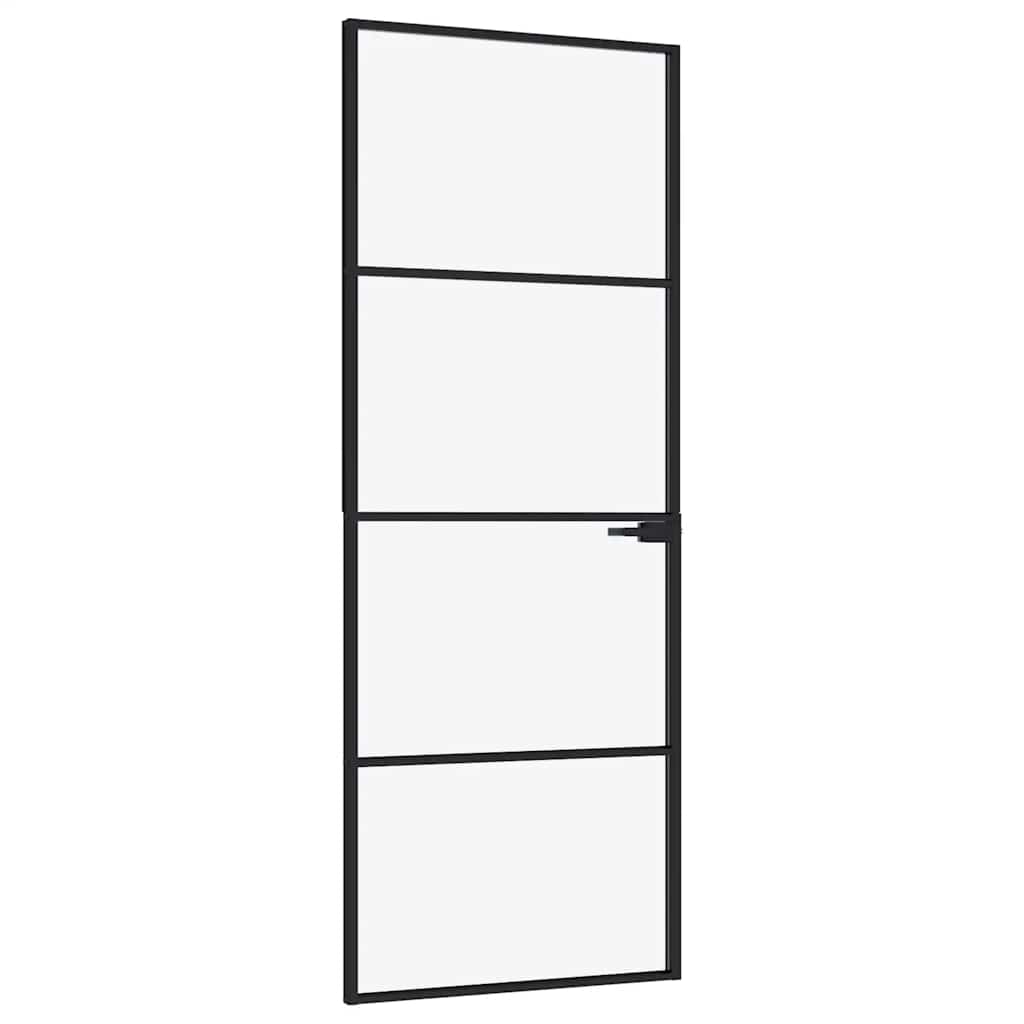 Interior Door Black 76x201,5 cm Tempered Glass&Aluminium Slim