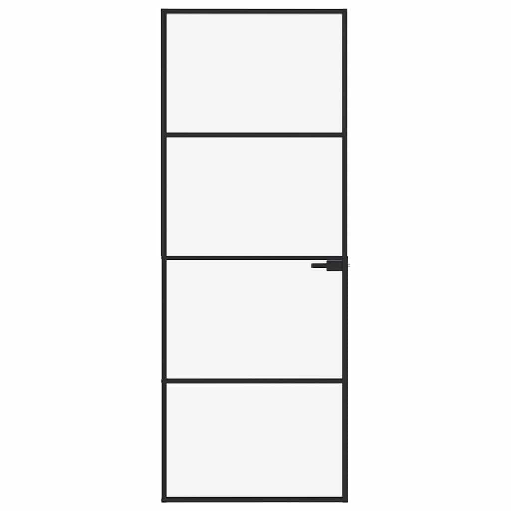 Interior Door Black 76x201.5 cm Tempered Glass&Aluminium