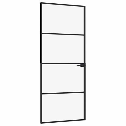 Interior Door Black 83x201.5 cm Tempered Glass&Aluminium