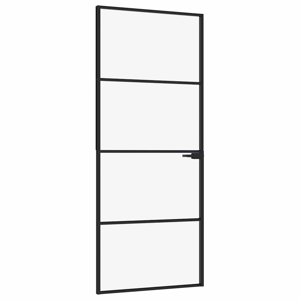 Interior Door Black 83x201,5 cm Tempered Glass&Aluminium Slim