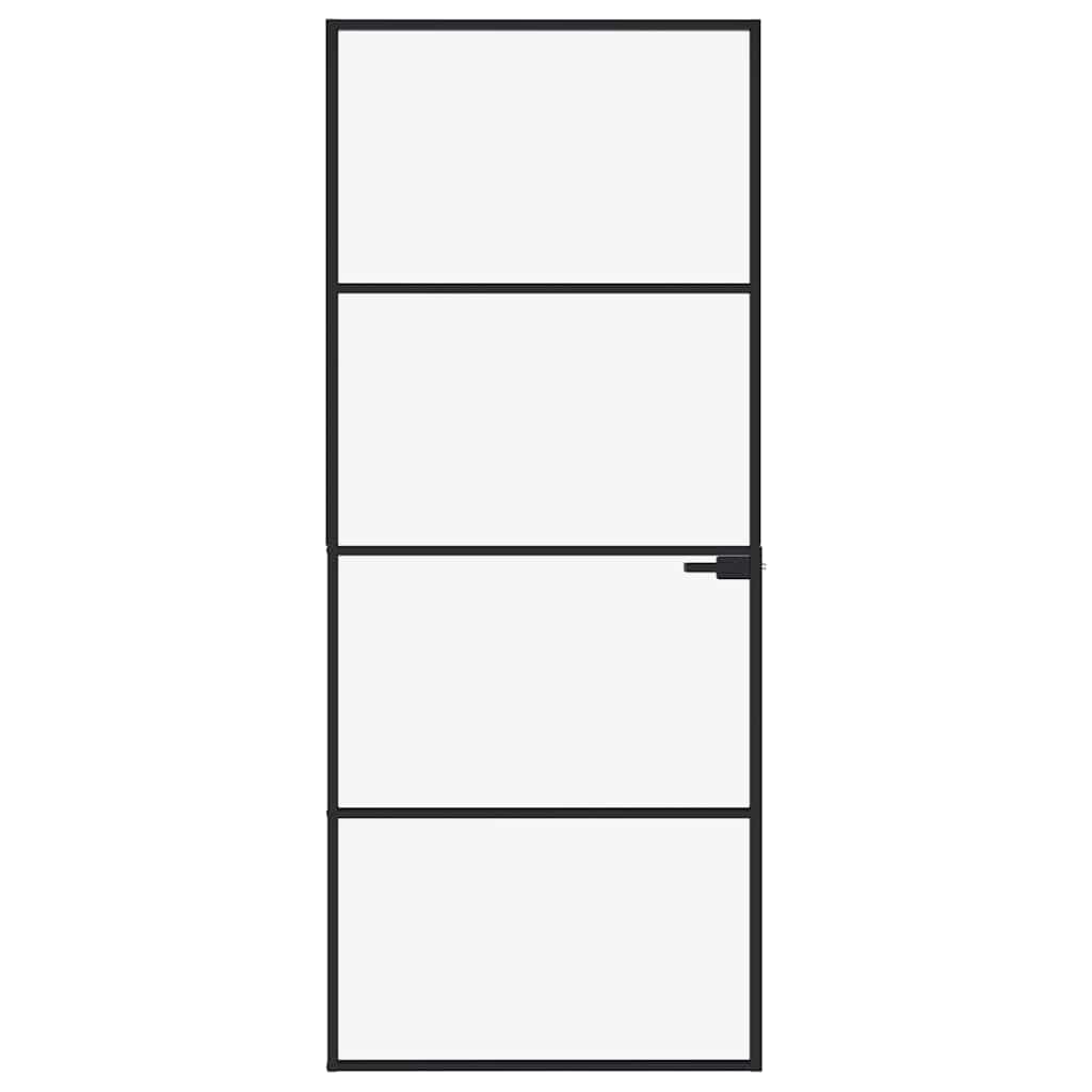 Interior Door Black 83x201,5 cm Tempered Glass&Aluminium Slim
