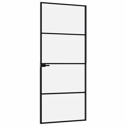 Interior Door Black 83x201.5 cm Tempered Glass&Aluminium