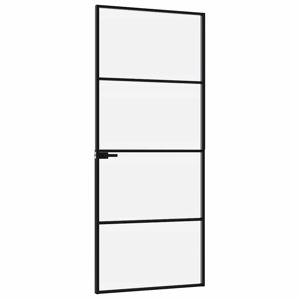 Interior Door Black 83x201,5 cm Tempered Glass&Aluminium Slim