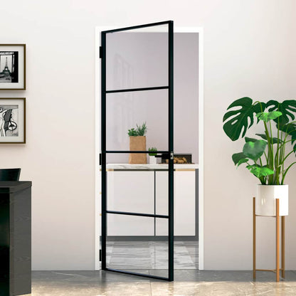 Interior Door Black 83x201.5 cm Tempered Glass&Aluminium