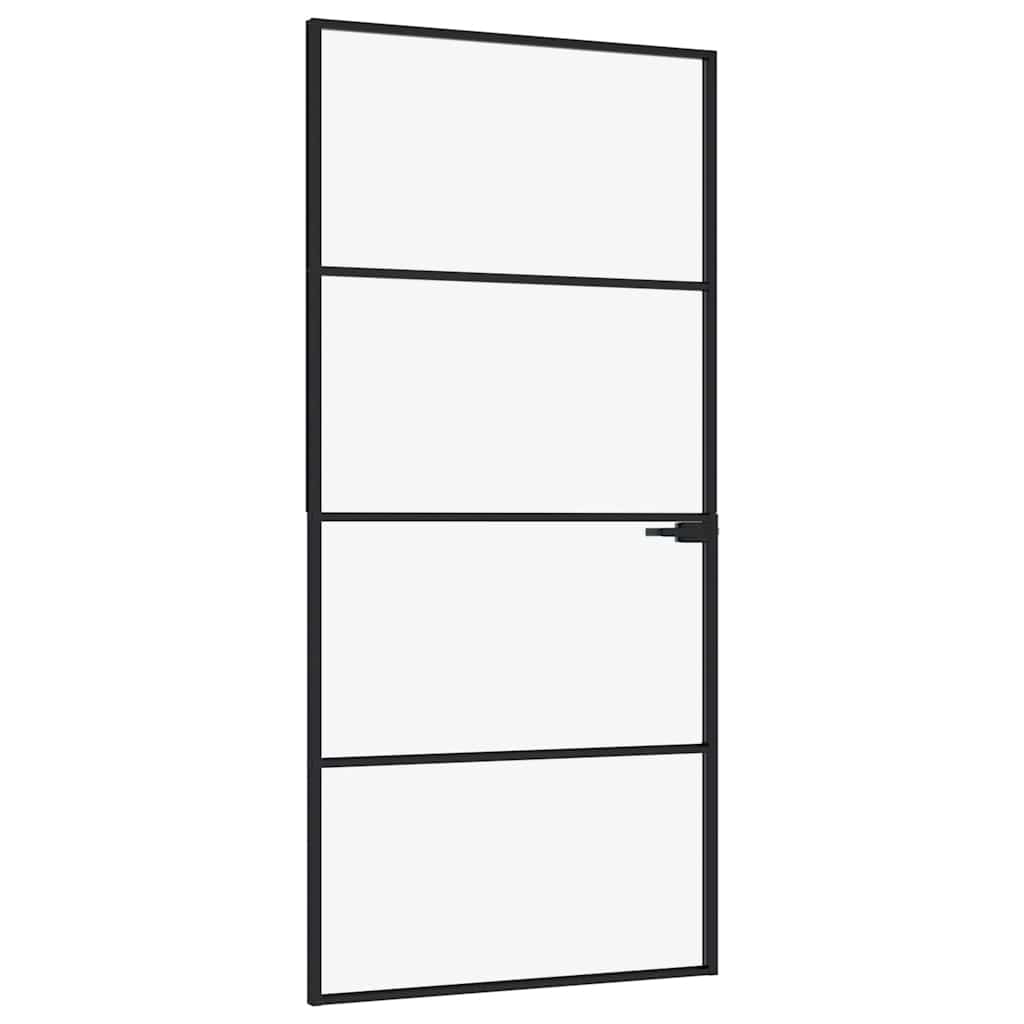 Interior Door Black 93x201.5 cm Tempered Glass&Aluminium