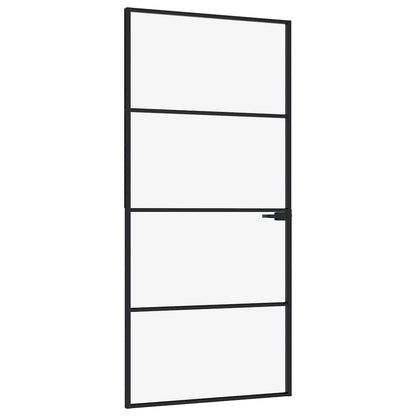 Interior Door Black 93x201.5 cm Tempered Glass&Aluminium
