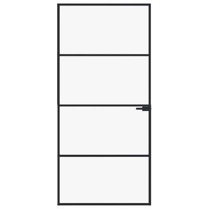 Interior Door Black 93x201.5 cm Tempered Glass&Aluminium