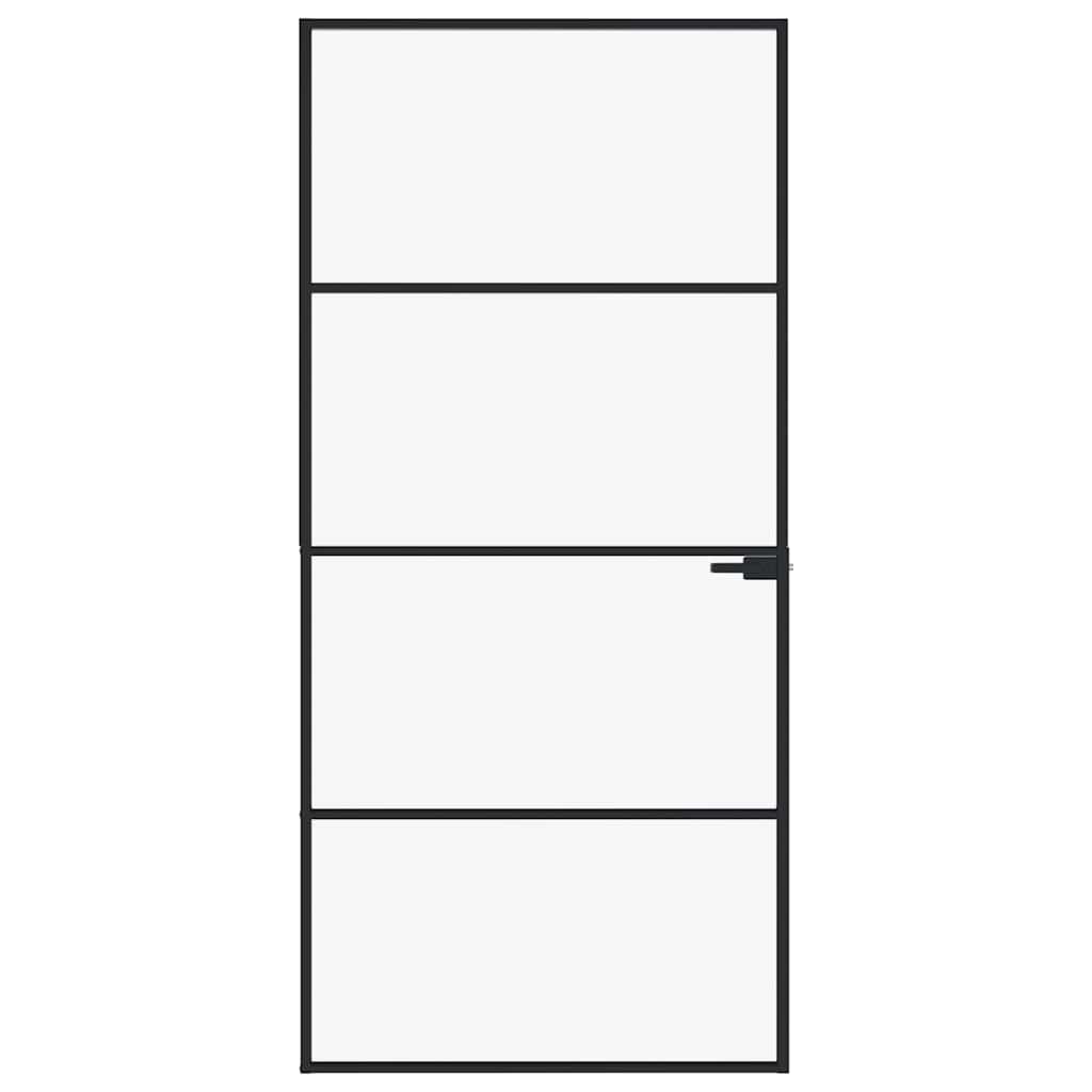 Interior Door Black 93x201,5 cm Tempered Glass&Aluminium Slim