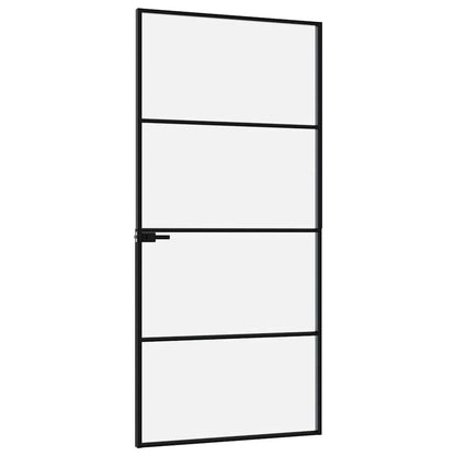 Interior Door Black 93x201.5 cm Tempered Glass&Aluminium