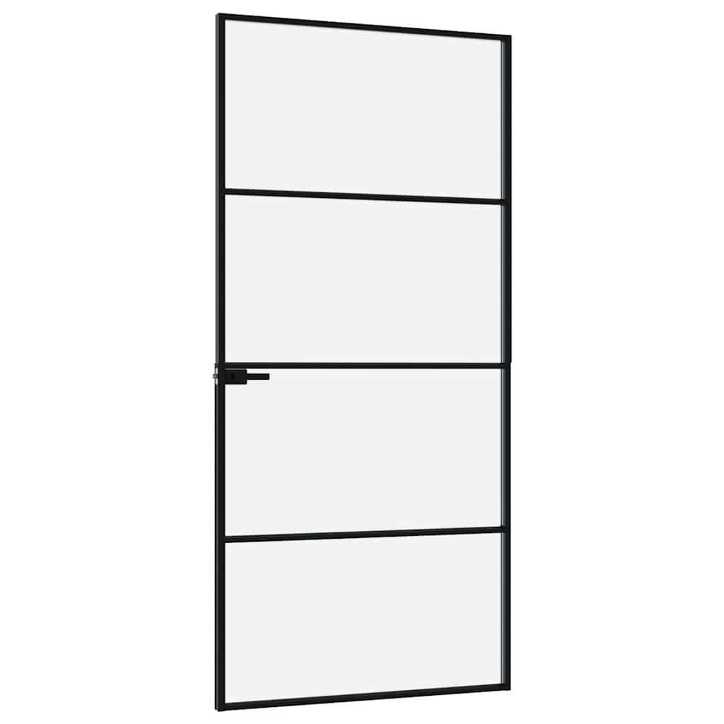 Interior Door Black 93x201,5 cm Tempered Glass&Aluminium Slim