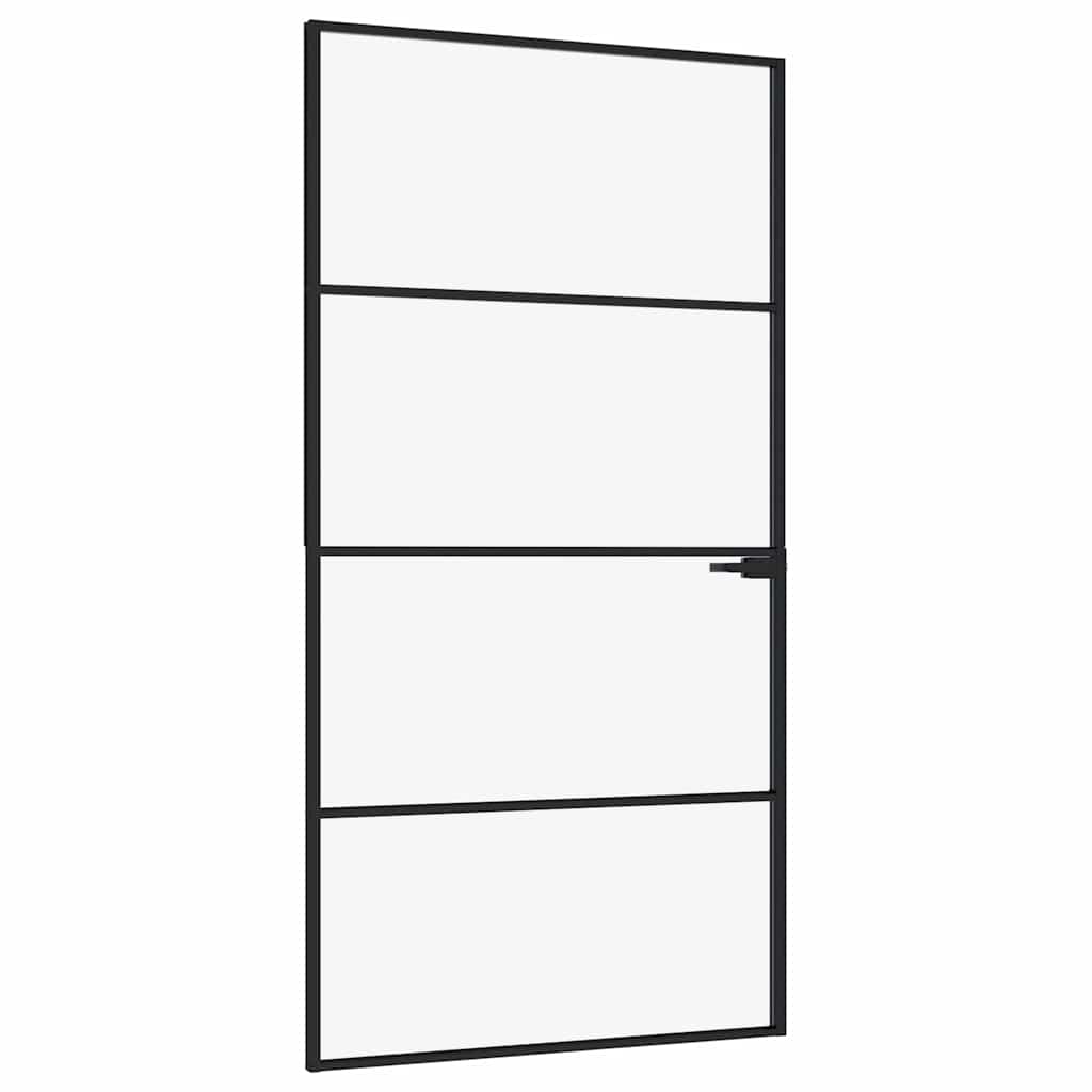 Interior Door Black 102x201.5 cm Tempered Glass&Aluminium