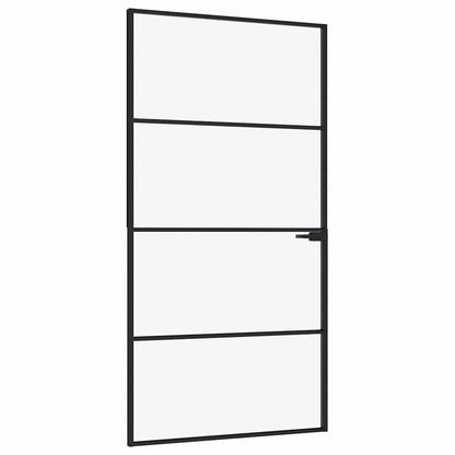 Interior Door Black 102x201.5 cm Tempered Glass&Aluminium