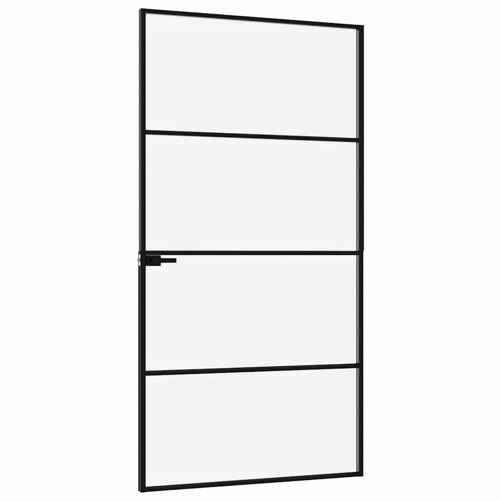 Interior Door Black 102x201,5 cm Tempered Glass&Aluminium Slim
