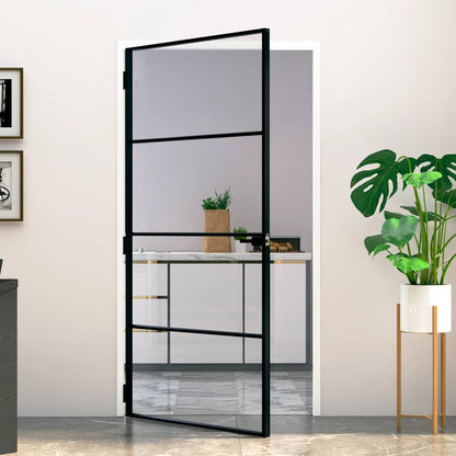Interior Door Black 102x201.5 cm Tempered Glass&Aluminium