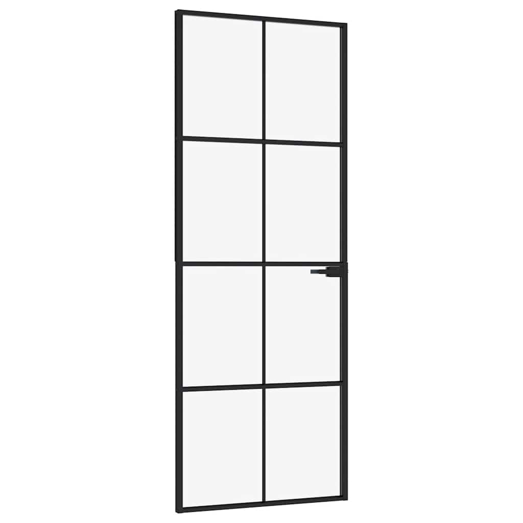 Interior Door Black 76x201.5 cm Tempered Glass&Aluminium