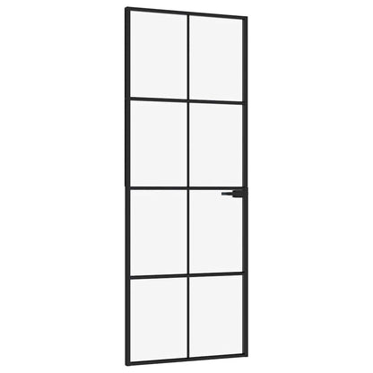Interior Door Black 76x201.5 cm Tempered Glass&Aluminium