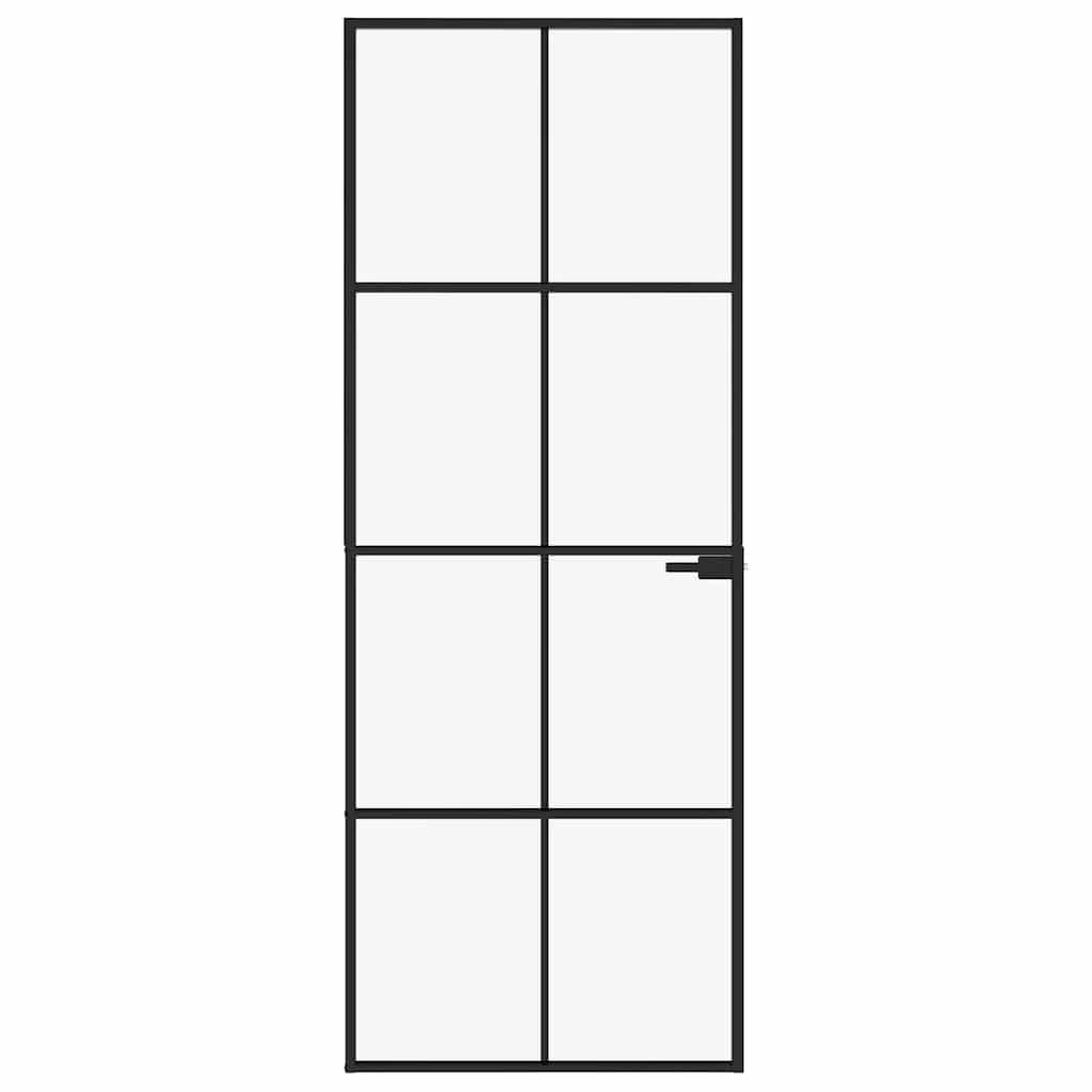 Interior Door Black 76x201,5 cm Tempered Glass&Aluminium Slim