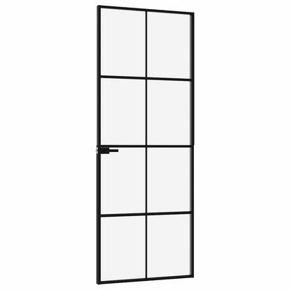 Interior Door Black 76x201,5 cm Tempered Glass&Aluminium Slim