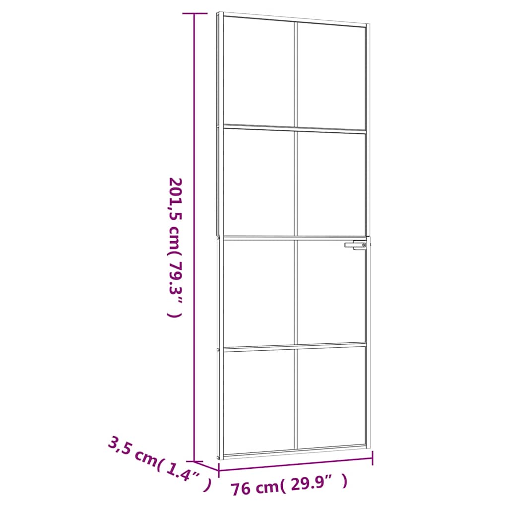 Interior Door Black 76x201.5 cm Tempered Glass&Aluminium