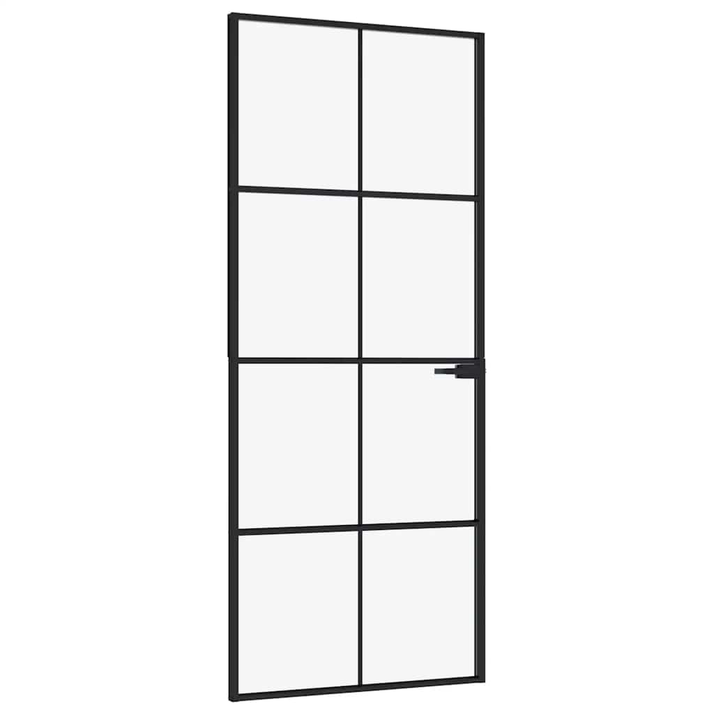 Interior Door Black 83x201.5 cm Tempered Glass&Aluminium