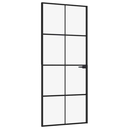 Interior Door Black 83x201,5 cm Tempered Glass&Aluminium Slim