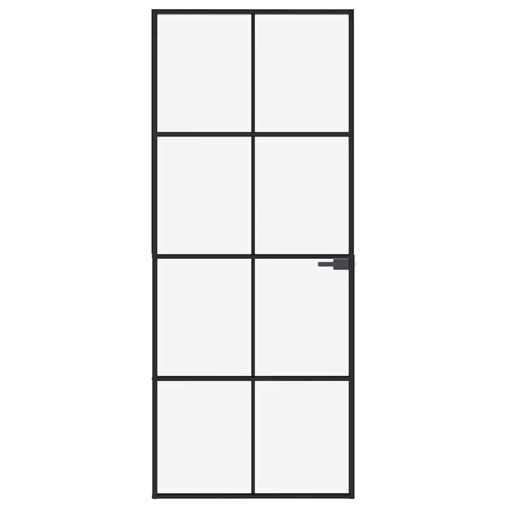 Interior Door Black 83x201,5 cm Tempered Glass&Aluminium Slim