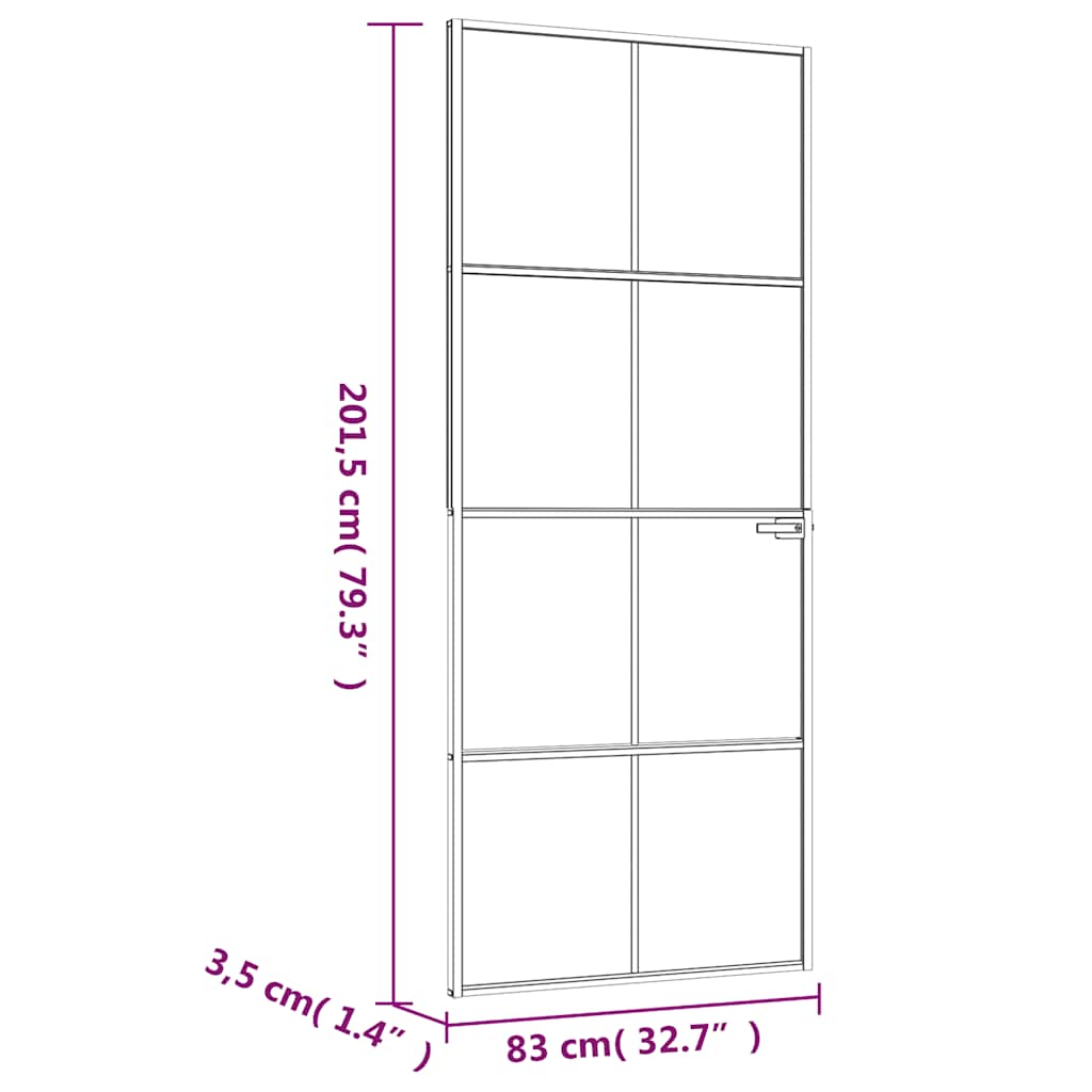 Interior Door Black 83x201,5 cm Tempered Glass&Aluminium Slim