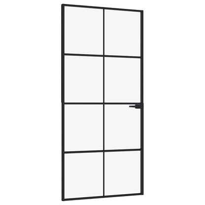 Interior Door Black 93x201,5 cm Tempered Glass&Aluminium Slim