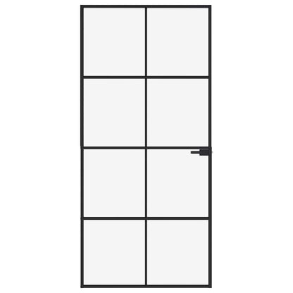 Interior Door Black 93x201.5 cm Tempered Glass&Aluminium