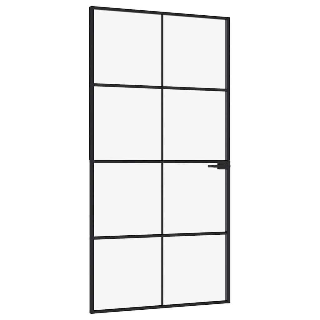 Interior Door Black 102x201,5 cm Tempered Glass&Aluminium Slim