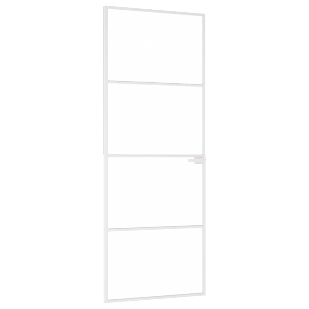 Interior Door White 76x201.5 cm Tempered Glass&Aluminium Slim