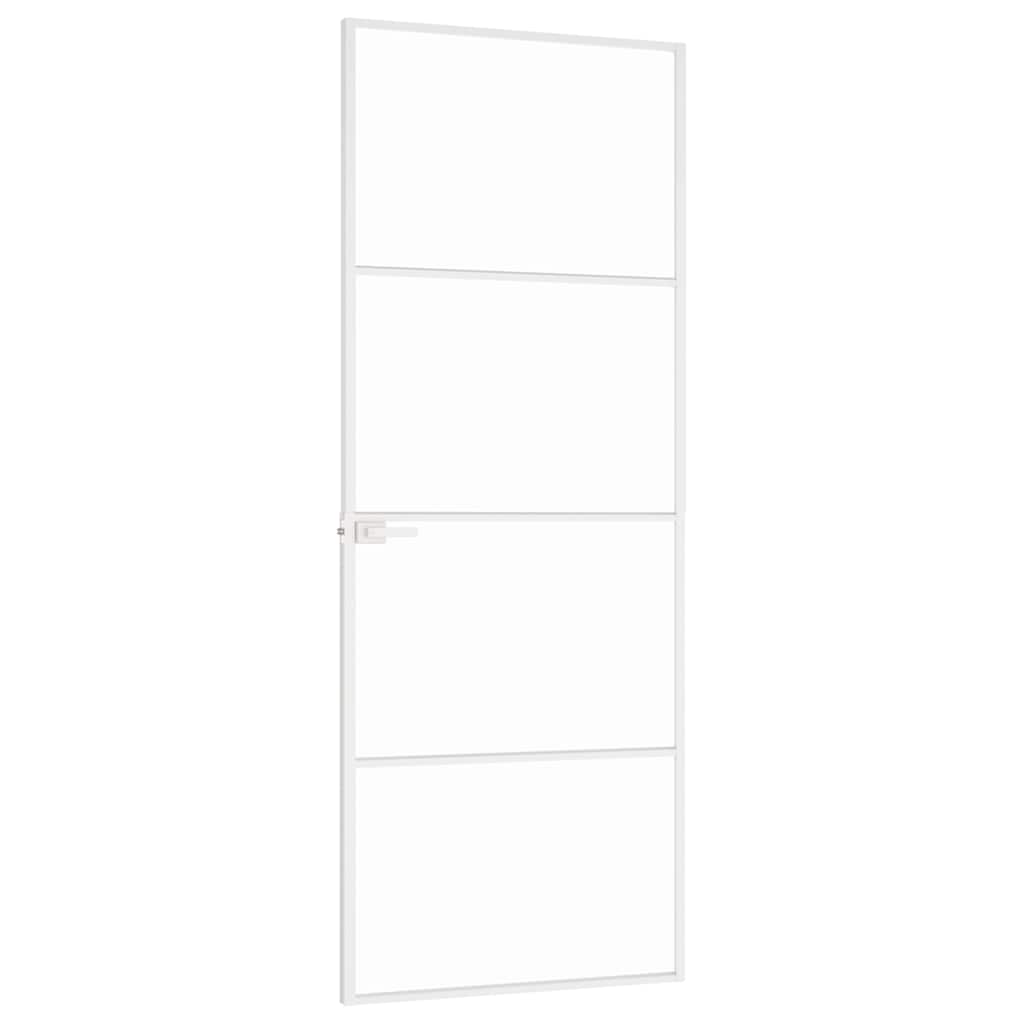 Interior Door White 76x201,5 cm Tempered Glass&Aluminium Slim