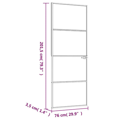 Interior Door White 76x201,5 cm Tempered Glass&Aluminium Slim
