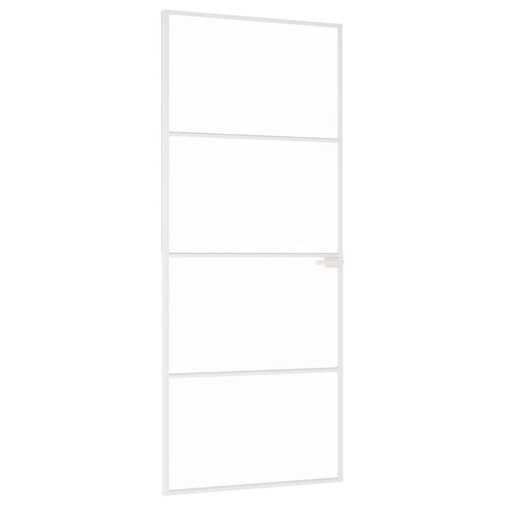 Interior Door White 83x201.5 cm Tempered Glass&Aluminium Slim