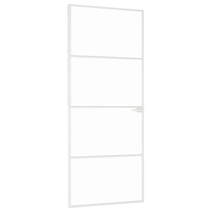 Interior Door White 83x201,5 cm Tempered Glass&Aluminium Slim
