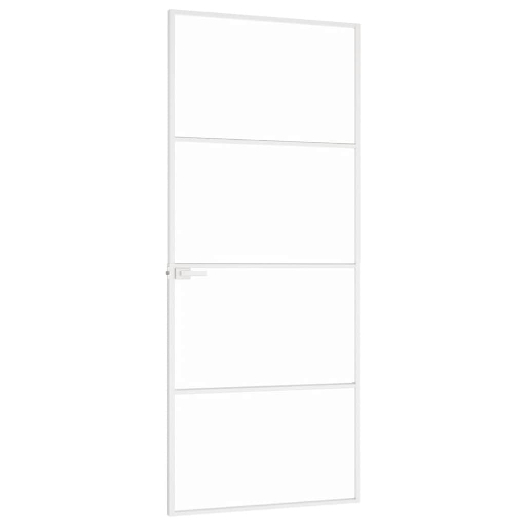 Interior Door White 83x201.5 cm Tempered Glass&Aluminium Slim