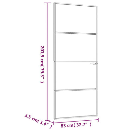 Interior Door White 83x201,5 cm Tempered Glass&Aluminium Slim