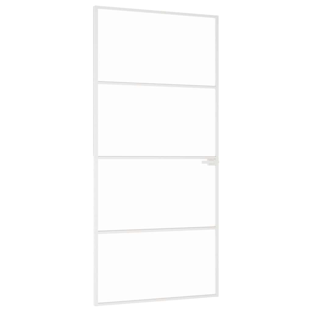 Interior Door White 93x201.5 cm Tempered Glass&Aluminium Slim