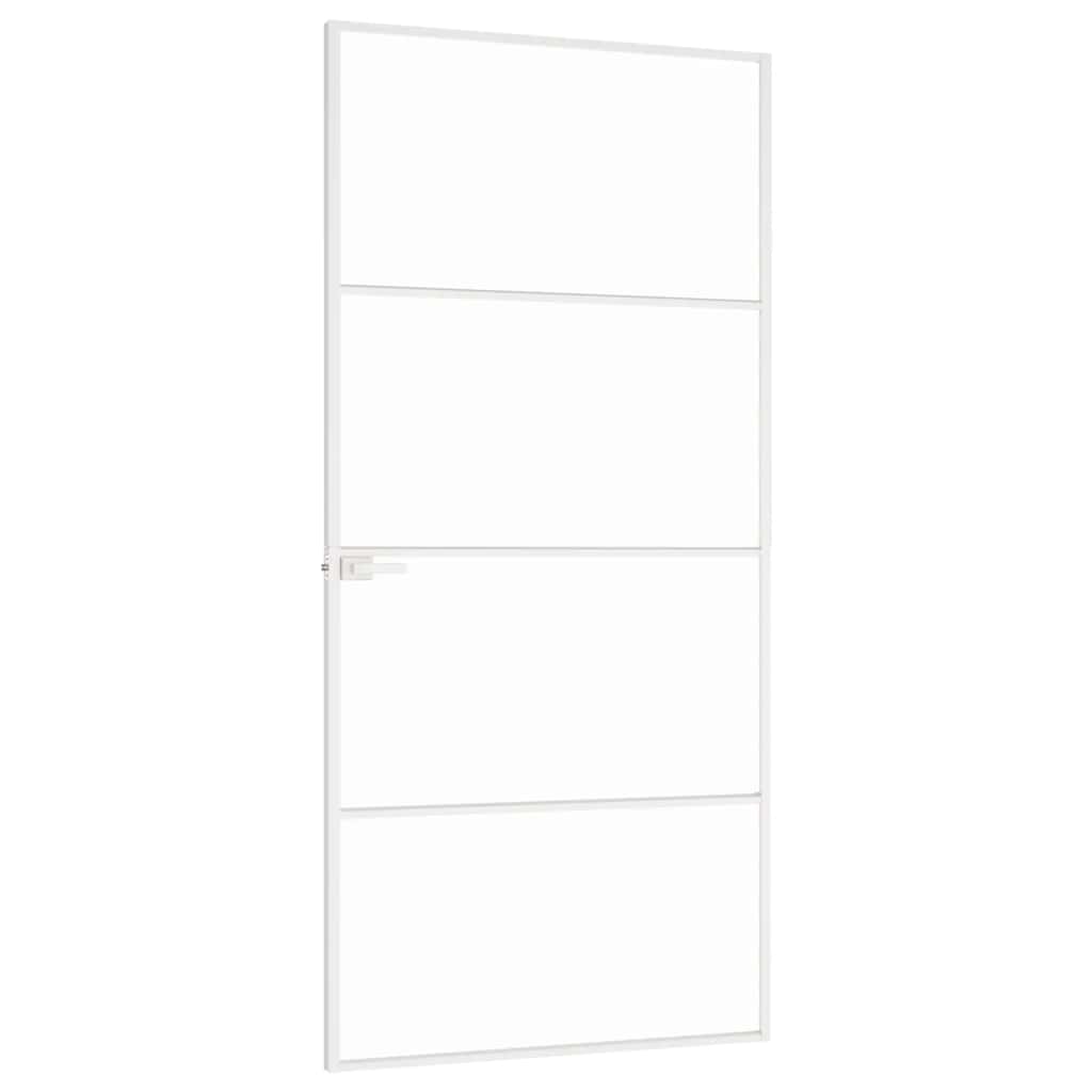 Interior Door White 93x201.5 cm Tempered Glass&Aluminium Slim